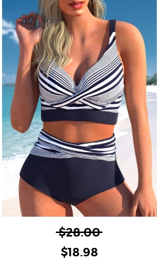 ROTITA Criss Cross Navy Striped Bikini Top