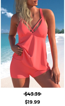 ROTITA Coral Red Cross Strap Tankini Set