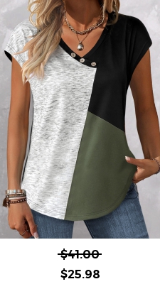 ROTITA Button Design Sage Green V Neck T Shirt