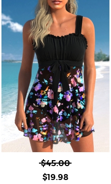 ROTITA Bowknot Black Floral Print Swimdress Top