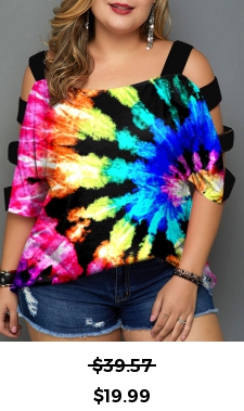 ROTITA Plus Size Tie Dye Print Multicolor T Shirt