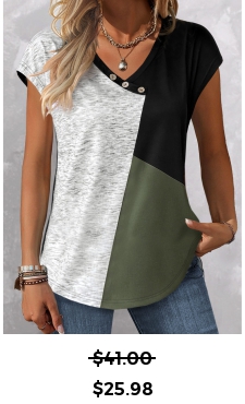 ROTITA Button Design Sage Green V Neck T Shirt
