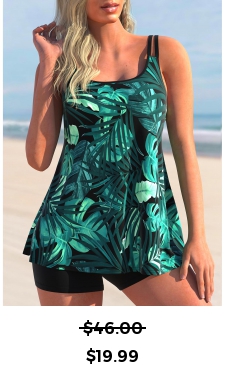 ROTITA Tropical Print Wide Strap Green Tankini Top