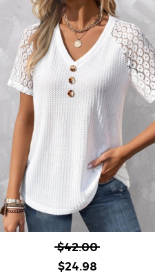 ROTITA Patchwork White V Neck Short Sleeve T Shirt