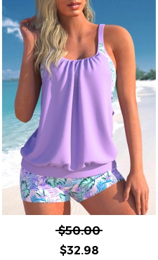 ROTITA Fold Light Purple Cutout Tankini Set