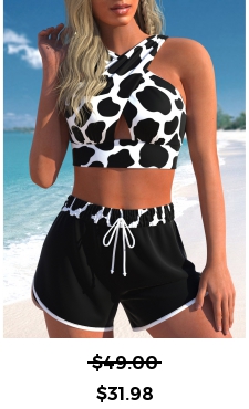 ROTITA Cut Out Black Animal Print Bikini Set