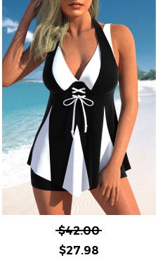 ROTITA Lace Up Contrast Black Swimdress Top