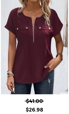 ROTITA Zipper Dark Reddish Purple Round Neck Blouse