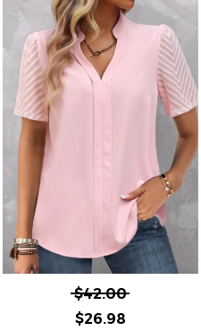 ROTITA Split Light Pink Patchwork Short Sleeve Blouse