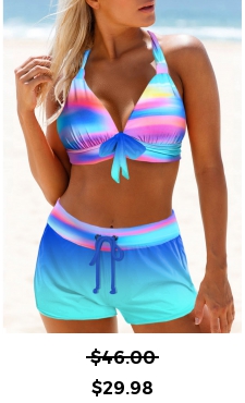 ROTITA Patchwork Neon Blue Dazzle Colorful Print Bikini Set