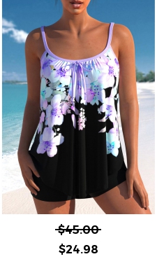 ROTITA Floral Print Bowknot Light Purple Tankini Top