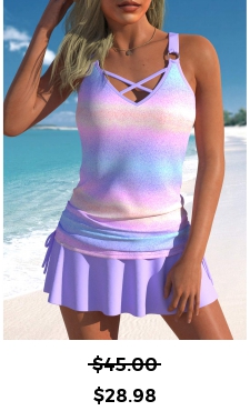 ROTITA Criss Cross Light Purple Ombre Tankini Top