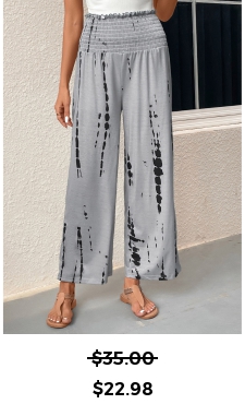 Smocked Graffiti Print Grey Elastic Waist Pants