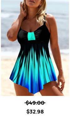 ROTITA Plus Size Asymmetry Ombre Cyan Swimdress Top
