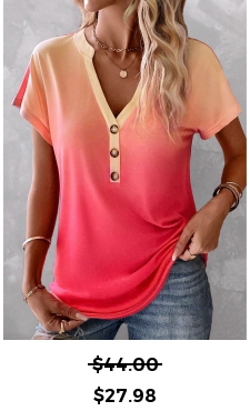 ROTITA Button Ombre Peach Red Split Neck T Shirt