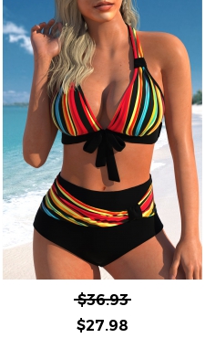 ROTITA Bowknot Rainbow Color Halter Bikini Set