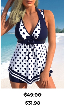 ROTITA Lace Up Navy Polka Dot Swimdress Top