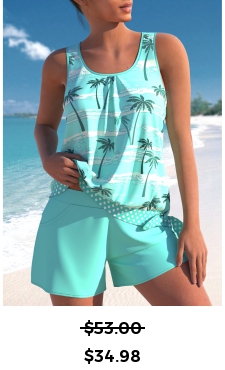 ROTITA Tie Mint Green Tropical Plants Print Tankini Set