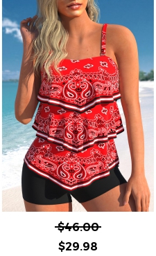 ROTITA Asymmetry Red Paisley Print Tankini Top