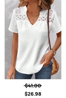 ROTITA Lace White Split Neck Short Sleeve Blouse