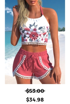 ROTITA Lace Dark Reddish Purple Floral Print Bikini Set