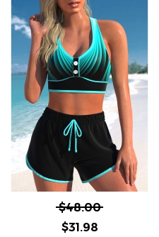 ROTITA Criss Cross Cyan Ombre High Waisted Bikini Set