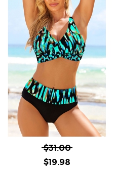 ROTITA Criss Cross Cyan Geometric Print Bikini Top