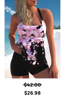 ROTITA Floral Print Wide Strap Pink Tankini Top