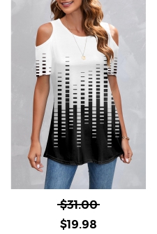Cold Shoulder White Geometric Print T Shirt