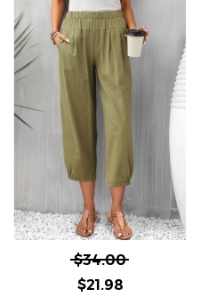 Pocket Olive Green Regular Elastic Waist Pants
