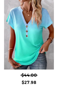 ROTITA Button Ombre Mint Green Split Neck T Shirt
