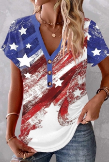 ROTITA Button Flag Print Multi Color T Shirt