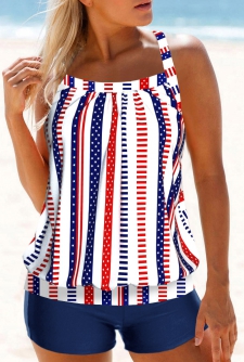 ROTITA Criss Cross Multi Color Geometric Print Tankini Top