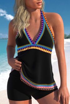 ROTITA Patchwork Black Tribal Print Tankini Top