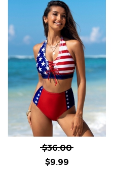 ROTITA Lace Up American Flag Print Bikini Set