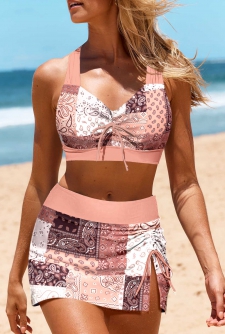 ROTITA Criss Cross Dusty Pink Tribal Print Bikini Set