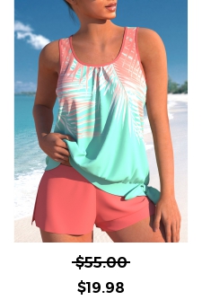ROTITA Tie Multi Color Tropical Plants Print Tankini Set