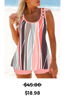 ROTITA Criss Cross Pink Geometric Print Tankini Top