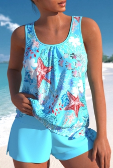 ROTITA Tie Sky Blue Marine Life Print Tankini Set