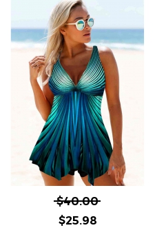 ROTITA Cyan Radial Print Asymmetric Hem Swimdress Top