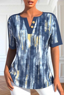 ROTITA Button Ombre Dusty Blue Split Neck Blouse