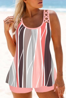 ROTITA Criss Cross Pink Geometric Print Tankini Top