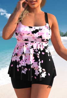 ROTITA Pink Floral Print Plus Size Tankini Top