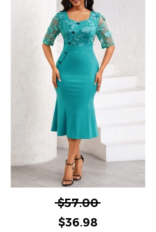 ROTITA Mermaid Turquoise Square Neck Half Sleeve Bodycon Dress