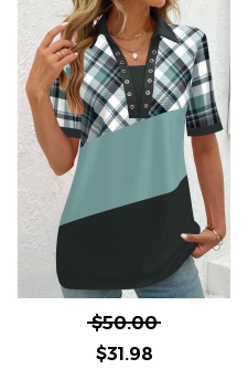 ROTITA Eyelet Plaid Sage Green Split Neck Blouse