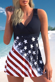 ROTITA Plus Size American Flag Print Swimdress Top