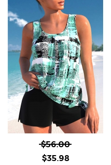 ROTITA Bowknot Mint Green Geometric Print Tankini Set