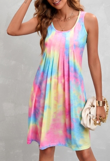 Pleated Ombre Multi Color Short A Line Dress