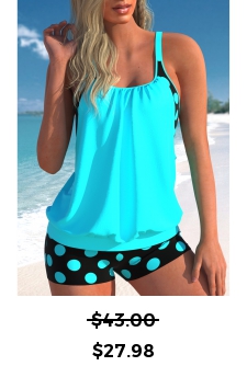 ROTITA Fake 2in1 Cyan Polka Dot Tankini Top