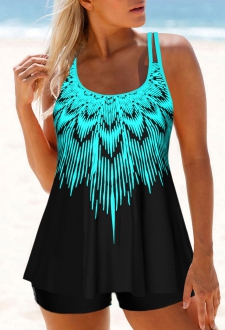 ROTITA Cyan Double Straps Ombre Tankini Top